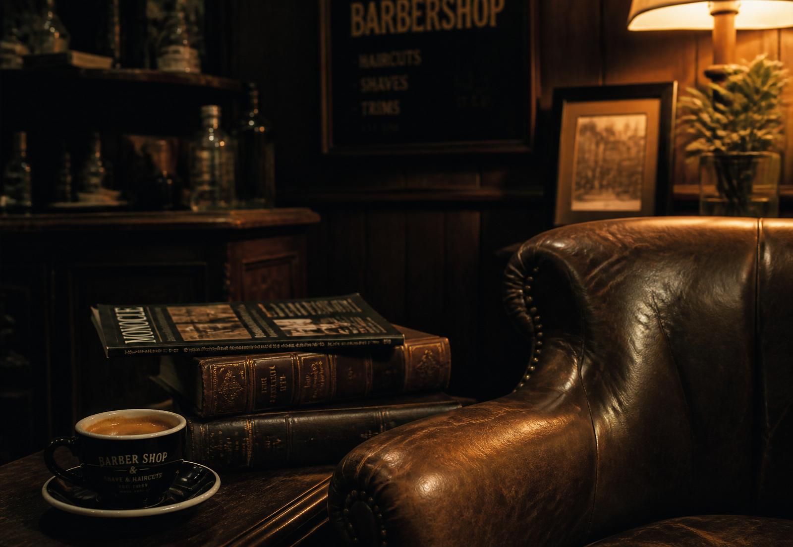 Warm leather chair and coffee inside Jack's Barbers Belfast